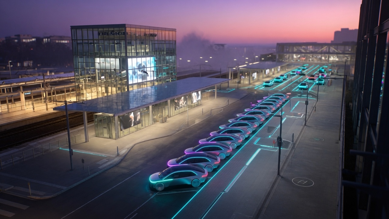 Mobilitätshub Bonn-Siegburg ICE-Bahnhof - Drop-off und Pick-up-Zonen mit passendem Layout für Robotaxis und autonome Fahrzeuge.