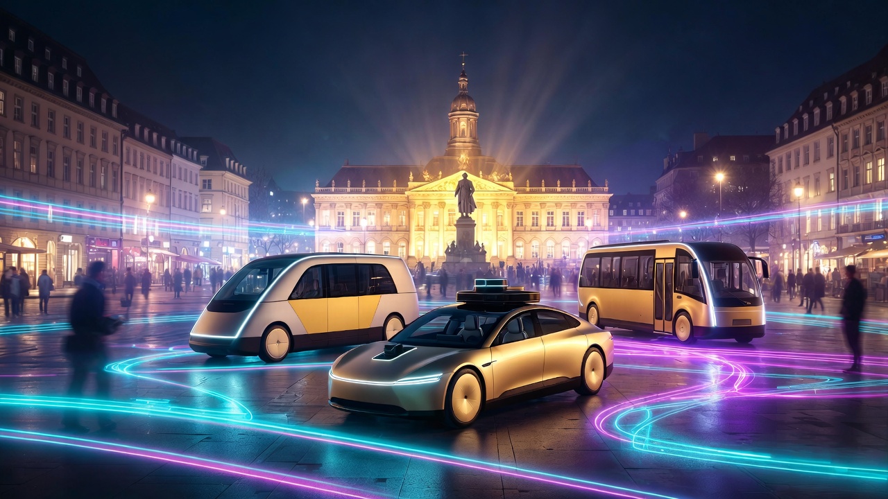 Robotaxis und autonome Minibusse auf dem Münsterplatz in Bonn