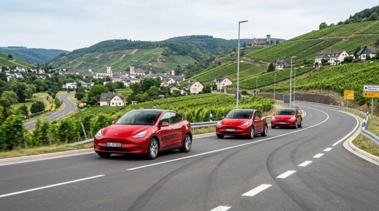 Autonomes Robotaxi in Bad Neuenahr-Ahrweiler vor der Kulisse der Weinberge im Ahrtal.
