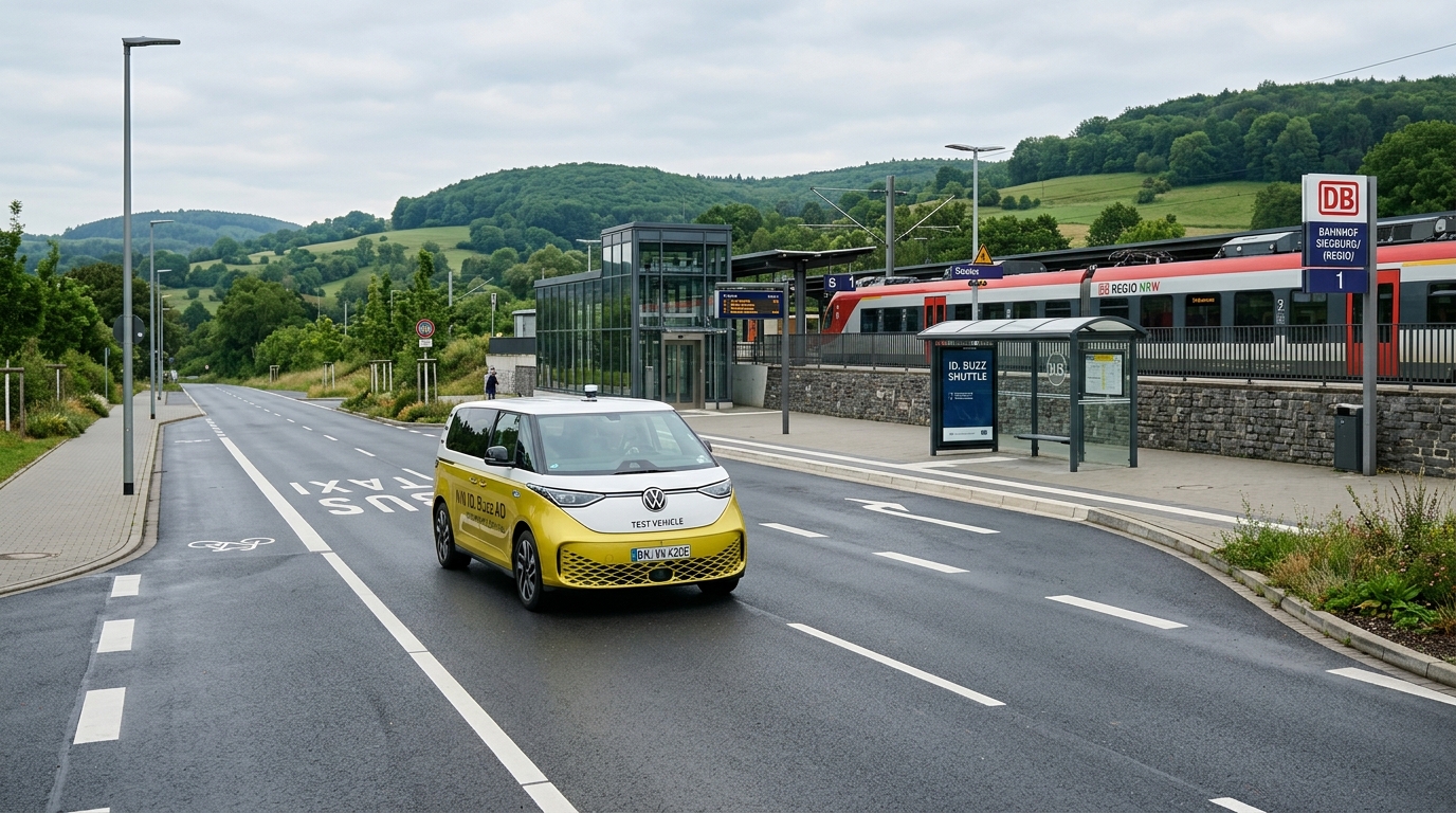 Robotaxi Depot im laendlichen Raum: autonomer VW-ID.Buzz (Rhein-Sieg-Kreis)