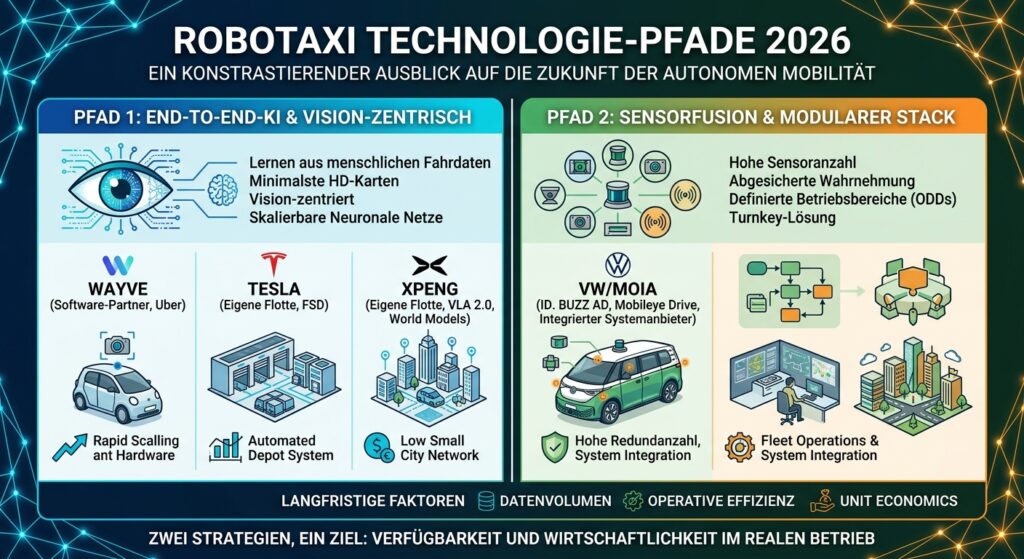 Robotaxi-Technologien und den Vergleich von Wayve, Tesla, XPerng und VW MOIA