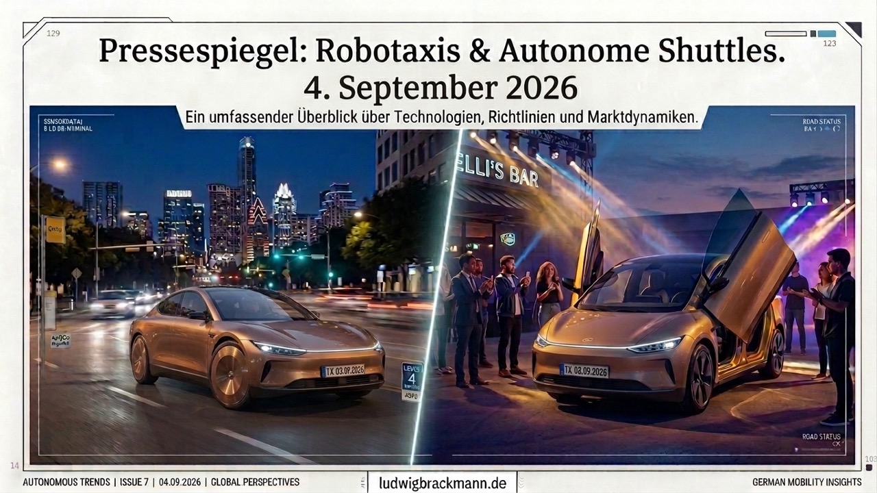 Pressespiegel zum Cybercab-Launch in Austin: App-Start 4.9., 45 Cabs, NHTSA-Audit. Was der Texas-Start für Homologation und Recht in Deutschland und der EU heißt.