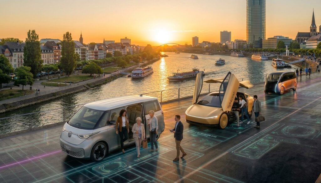 Fahrerloser ÖPNV in der kommunalen Praxis – autonome VW ID Buzz Shuttle und Tesla Robotaxis in einer PUDO-Zone 